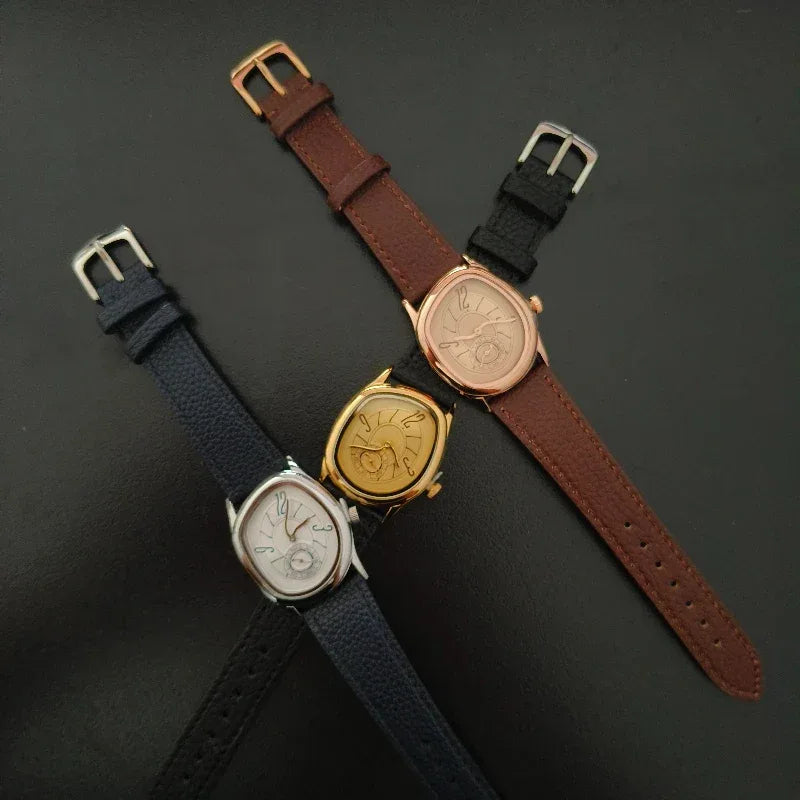 Luxury 36mm Twisted Design Watch | Retro Punk Aesthetic Iced Out Watch | Niche Irregular Quartz Timepiece | Unisex Gold Silver Bronze | Caratix - CaratixJewelry